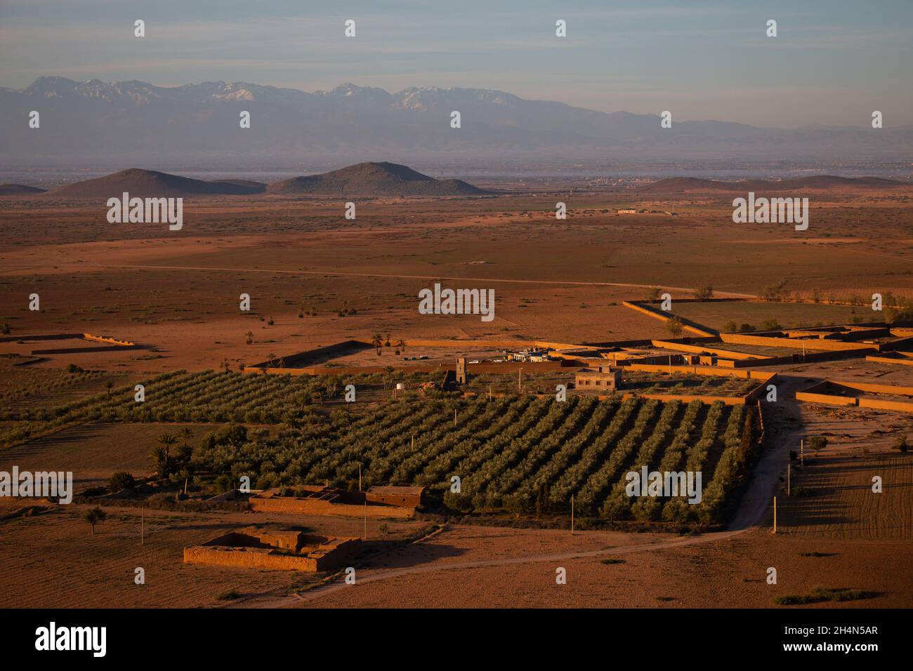 Un vol en montgolfière au lever du soleil au Maroc près de Marrakech. Banque D'Images