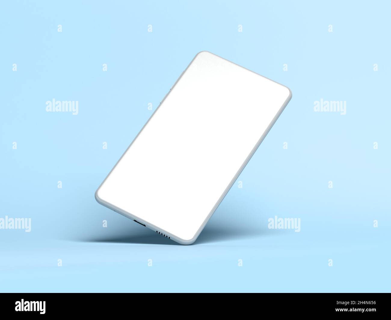 Smartphone moderne isolé sur fond bleu.illustration 3d. Banque D'Images