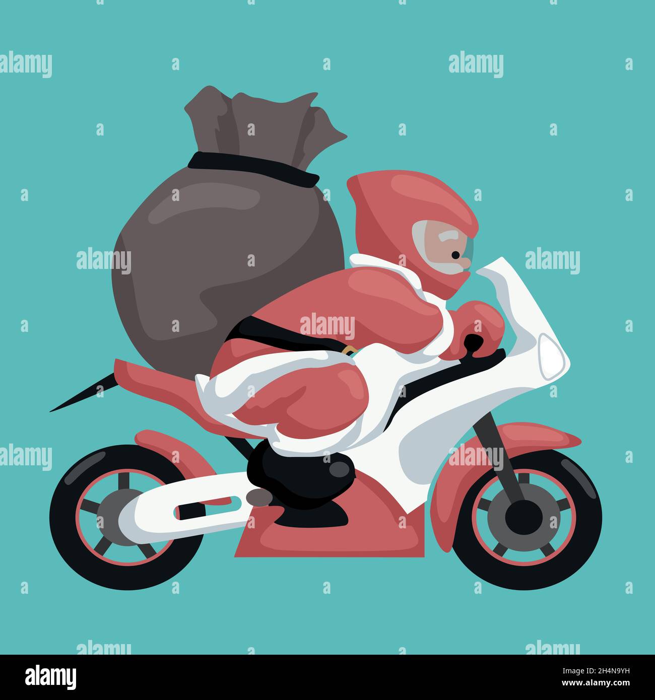 Carte de Noël du Père Noël offrant des cadeaux sur sa moto Illustration de Vecteur