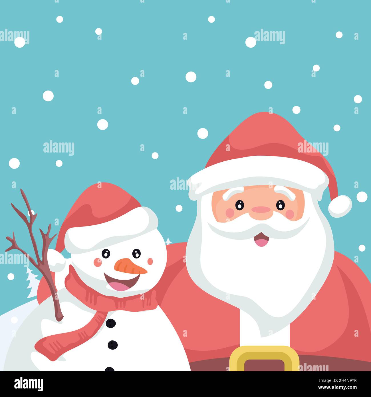 Carte de Noël joyeuse du Père Noël et bonhomme de neige Illustration de Vecteur