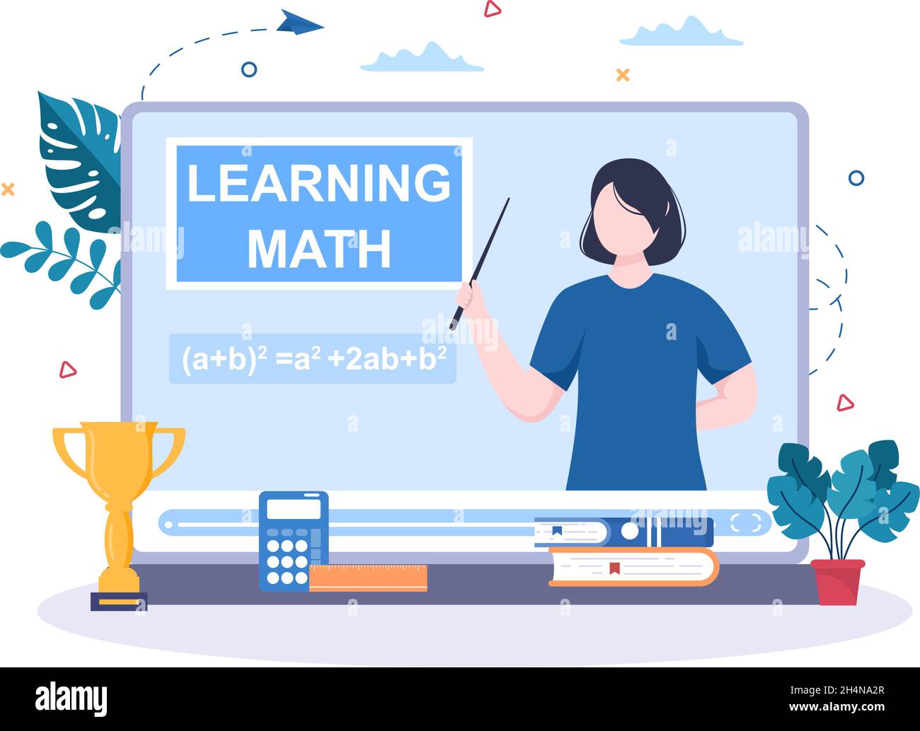 Apprentissage des mathématiques de l'éducation et de la connaissance Généralités Illustration vectorielle du dessin animé.Sciences, technologie, Ingénierie, Formule ou mathématiques de base Illustration de Vecteur