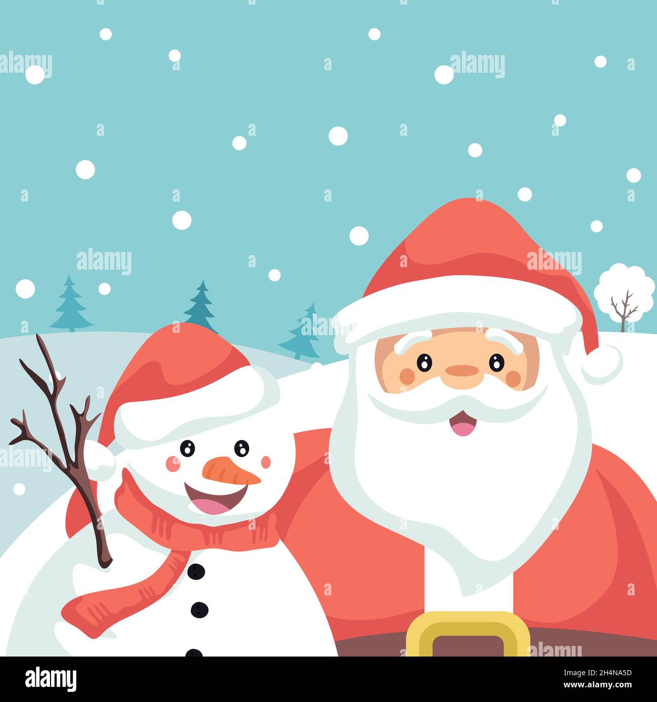 Carte de Noël du Père Noël et des amis bonhomme de neige Illustration de Vecteur