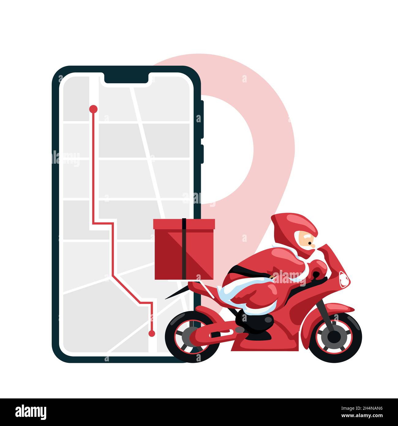 Conception du père noël en train de livrer sur moto Illustration de Vecteur