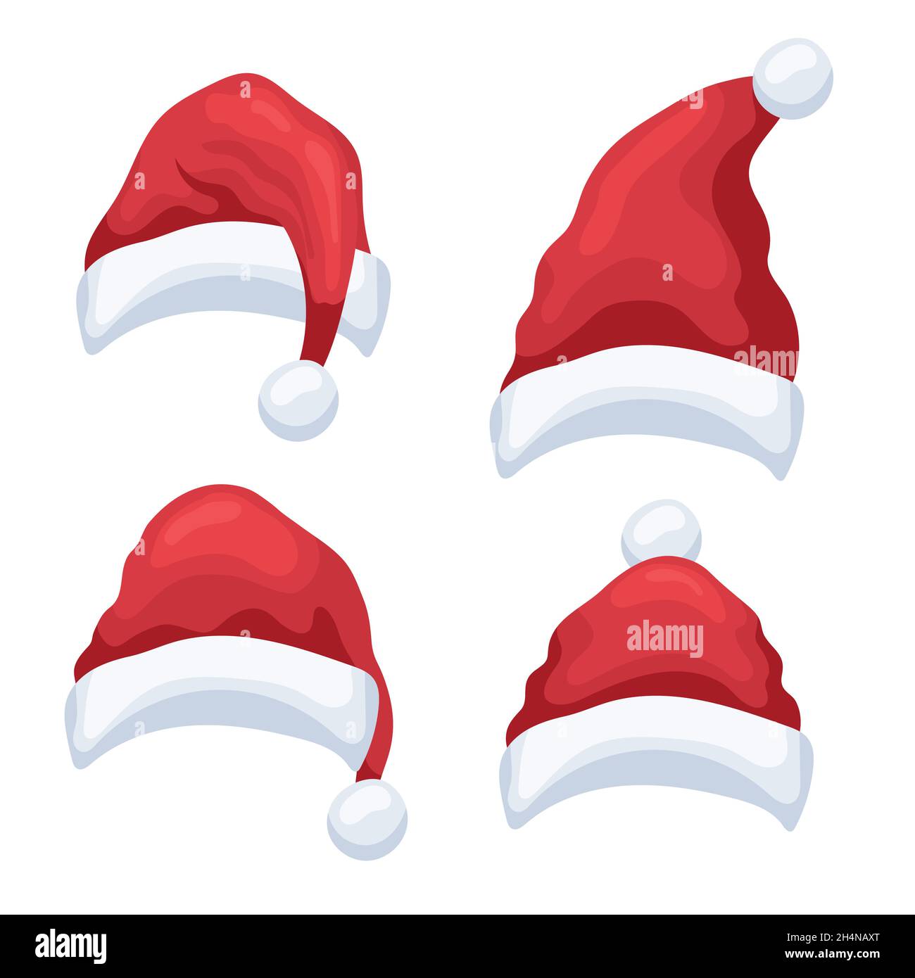 Ensemble de petits chapeaux de Noël rouges sur fond blanc. Illustration de Vecteur