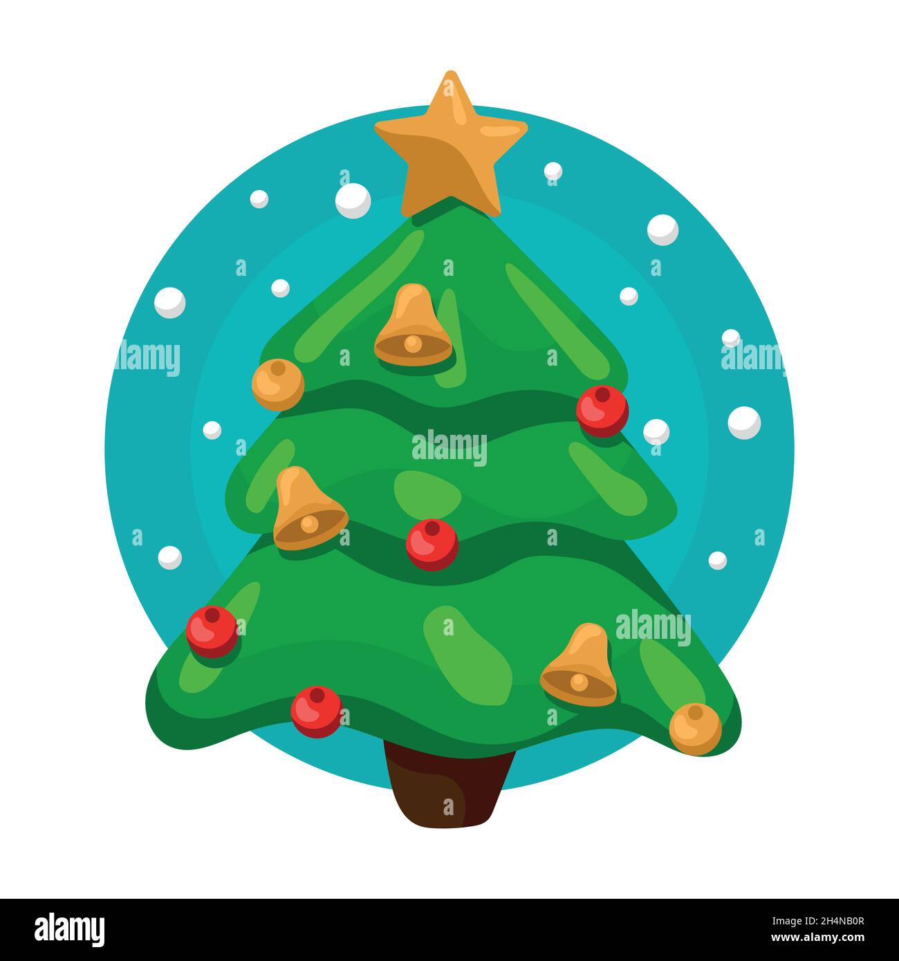 Sapin de Noël décoré de cloches et de balles de jingle. Illustration de Vecteur