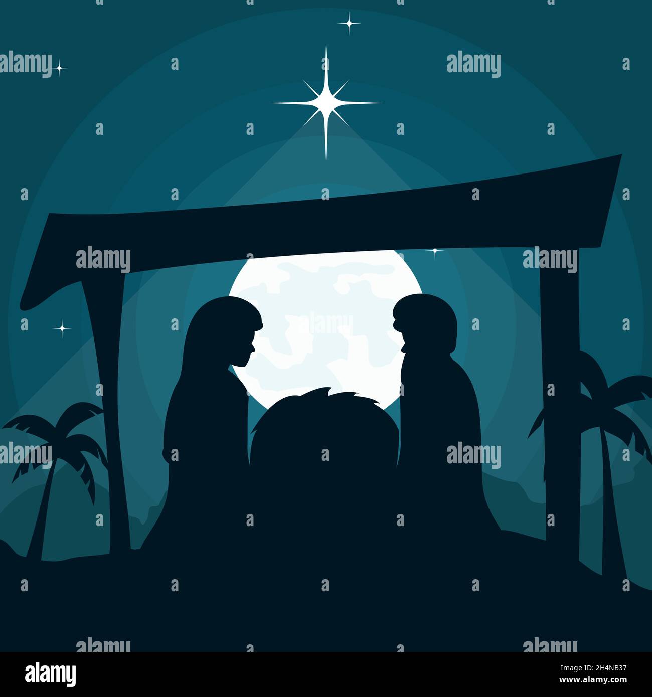 arrière-plan avec petite scène de la nativité de noël et étoile de david sur fond transparent Illustration de Vecteur