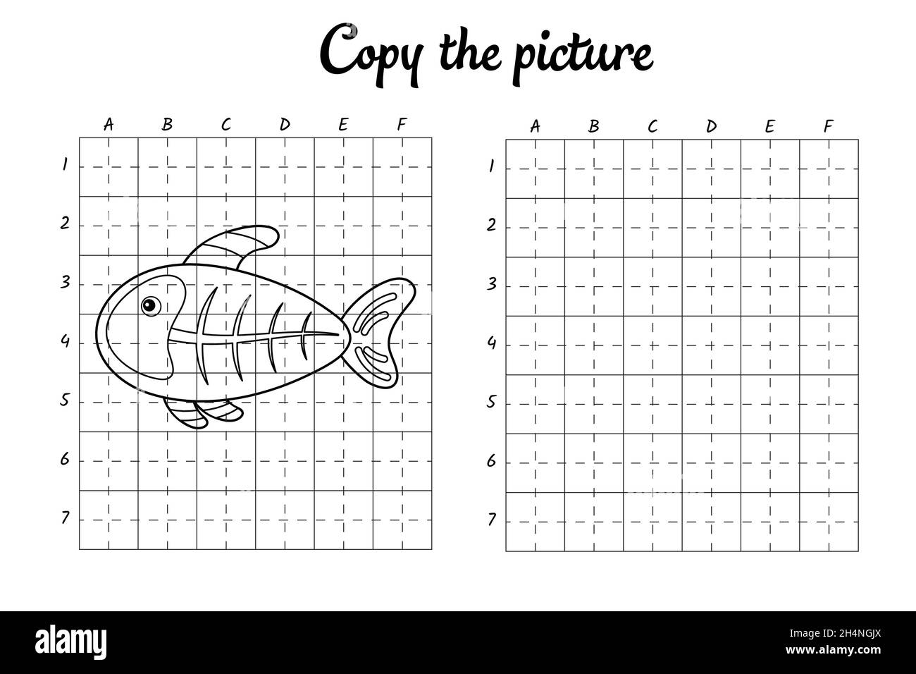 Copiez la photo.Dessiner par grille.Pages de livre de coloriage pour les enfants.Pratique de l'écriture manuscrite, formation aux techniques de dessin.Formation élaboration d'une feuille de travail imprimable. Illustration de Vecteur