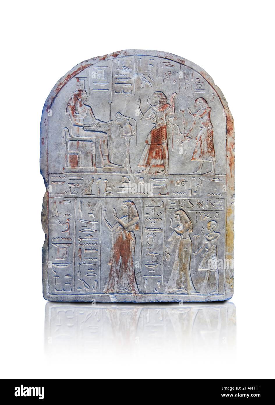 Ancienne stèle égyptienne de Setaou Gouverneur de Nubia, Circa 1250 av. J.-C., 19e dynastie, calcaire.Musée du Louvre E6247.Scène d'adoration; homme (debout, p Banque D'Images