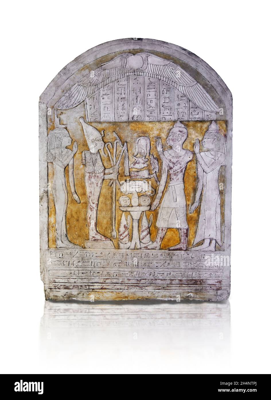 Ancienne stèle égyptienne du prêtre Khonsouirdis et de sa femme, 715-656 av. J.-C., calcaire.Musée du Louvre inv C110 ou N261.Scène d'adoration ; homme (stand Banque D'Images