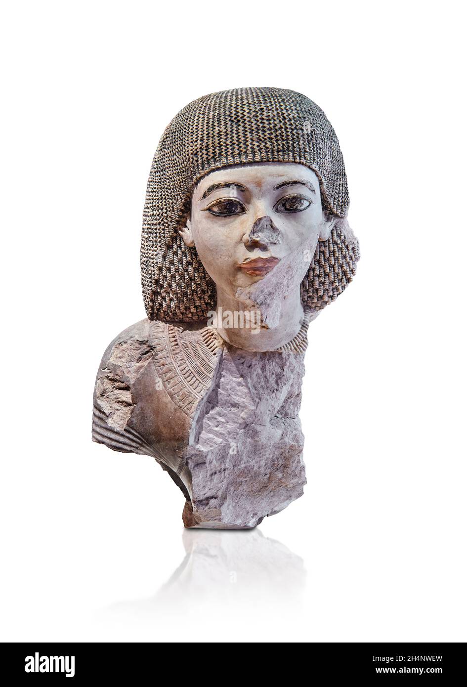 Statue égyptienne fragment de sculpture de Royal Scribe Meniou, 1550-1292 av. J.-C., 18e dynastie, calcaire .Musée du Louvre inv E11119.Du règne d'Aménoph Banque D'Images