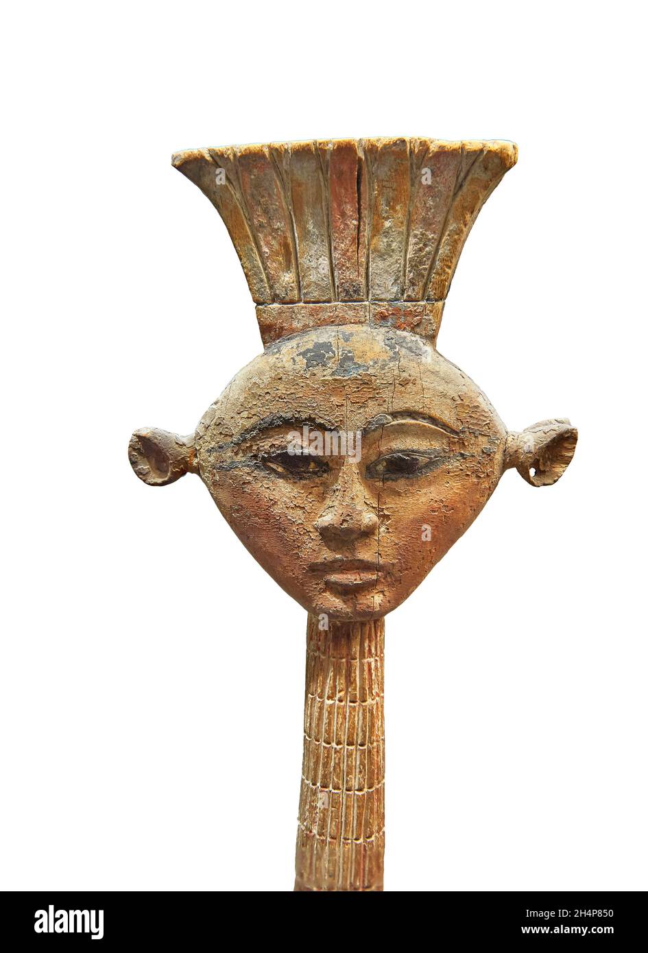 Bois égyptien Sculpture de la déesse Anouket .Musée du Louvre N3534.Anouket (déesse à la vache, tête de, oreilles percées, couronne d'Anouket).Isolant Banque D'Images