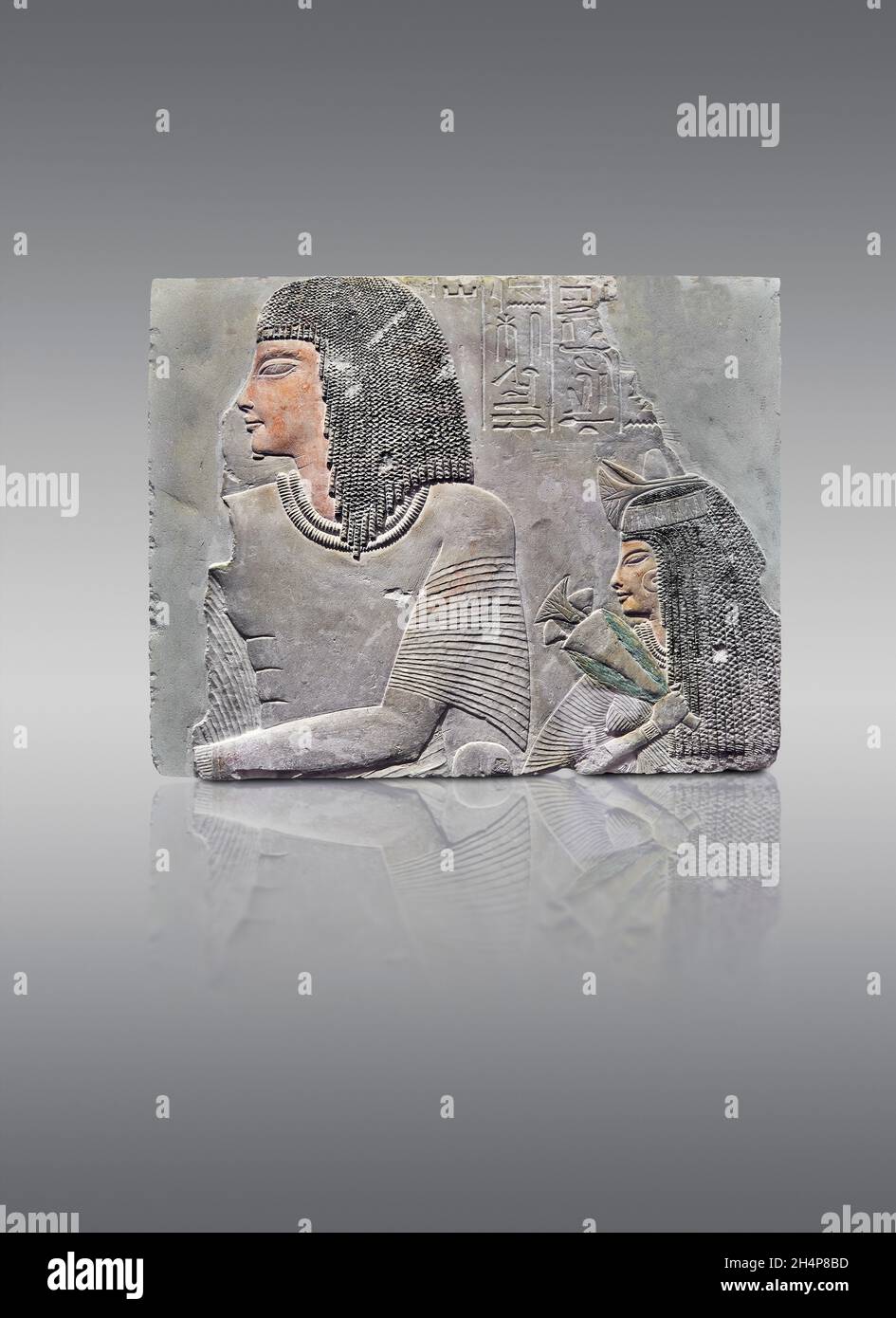 Général Imeneminet ancienne tombe égyptienne peinture murale , 133901399 BC, calcaire.Musée du Louvre B6.Le panneau représente Imenmes et dépôt les locations o Banque D'Images