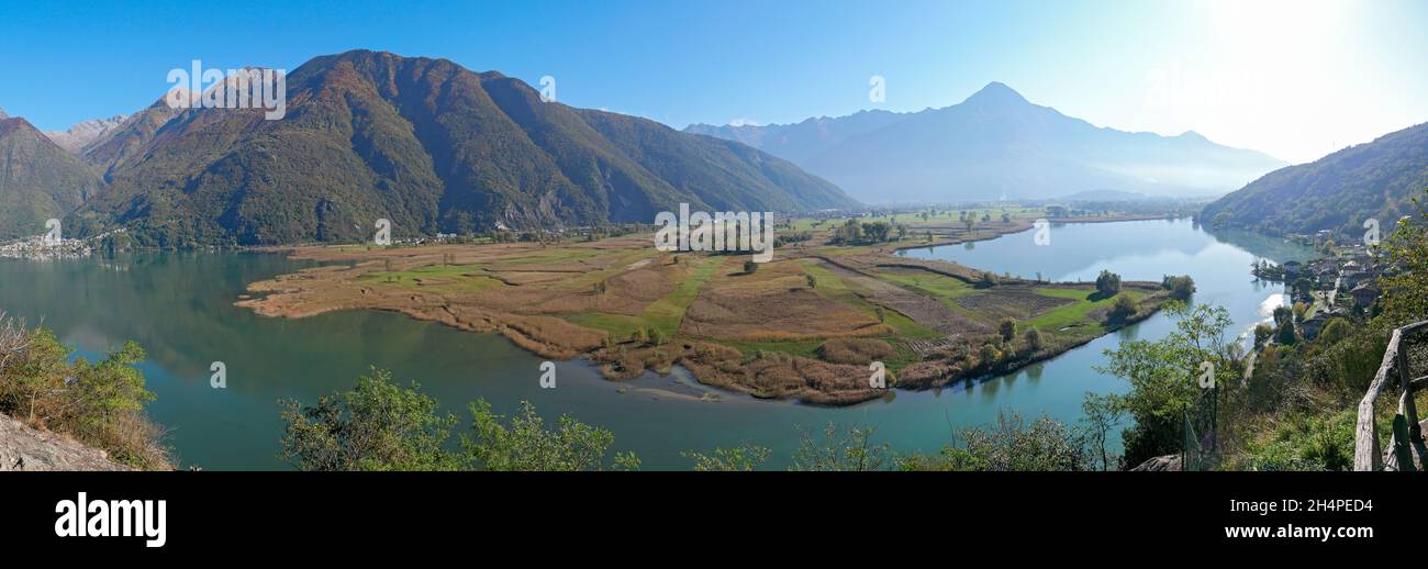 Le Riserva Naturale Pian di Spagna e Lago di Mezzola est une réserve naturelle située en Lombardie, en Italie. Banque D'Images