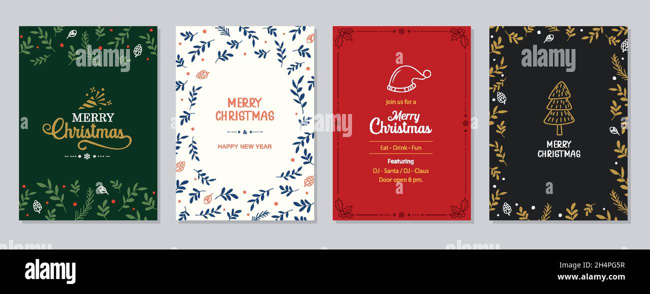 Cartes de vœux et invitations de Joyeux Noël et du nouvel an.Cadres et arrière-plans de vacances heureux. Illustration de Vecteur