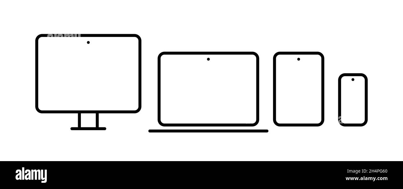 Jeu d'icônes d'ordinateur, d'ordinateur portable, de tablette et de smartphone.Maquette de périphérique.Vecteur EPS 10.Isolé sur fond blanc. Illustration de Vecteur
