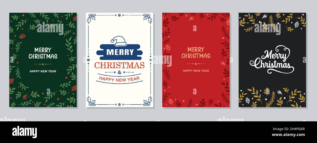 Cartes de vœux et invitations de Joyeux Noël et du nouvel an.Cadres et arrière-plans de vacances heureux. Illustration de Vecteur