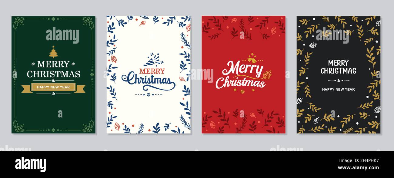 Cartes de vœux et invitations de Joyeux Noël et du nouvel an.Cadres et arrière-plans de vacances heureux. Illustration de Vecteur