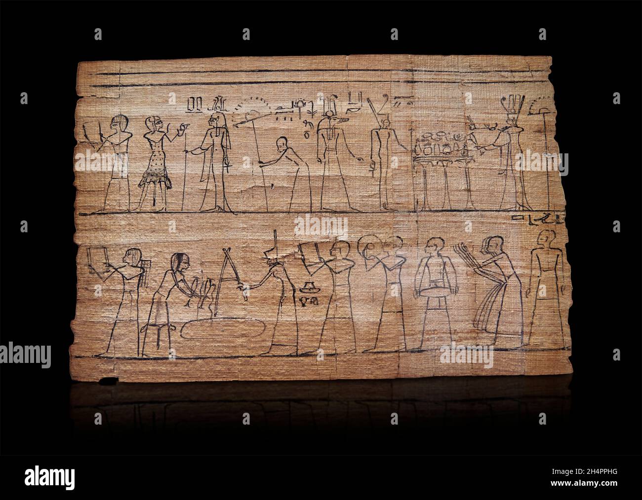Papyrus d'Égypte antique représentant une cérémonie de fondation de construction, 1069-664 av. J.-C., 22e dynastie.Volet E3308.Une scène de culte divin à Sobek, Neith Banque D'Images
