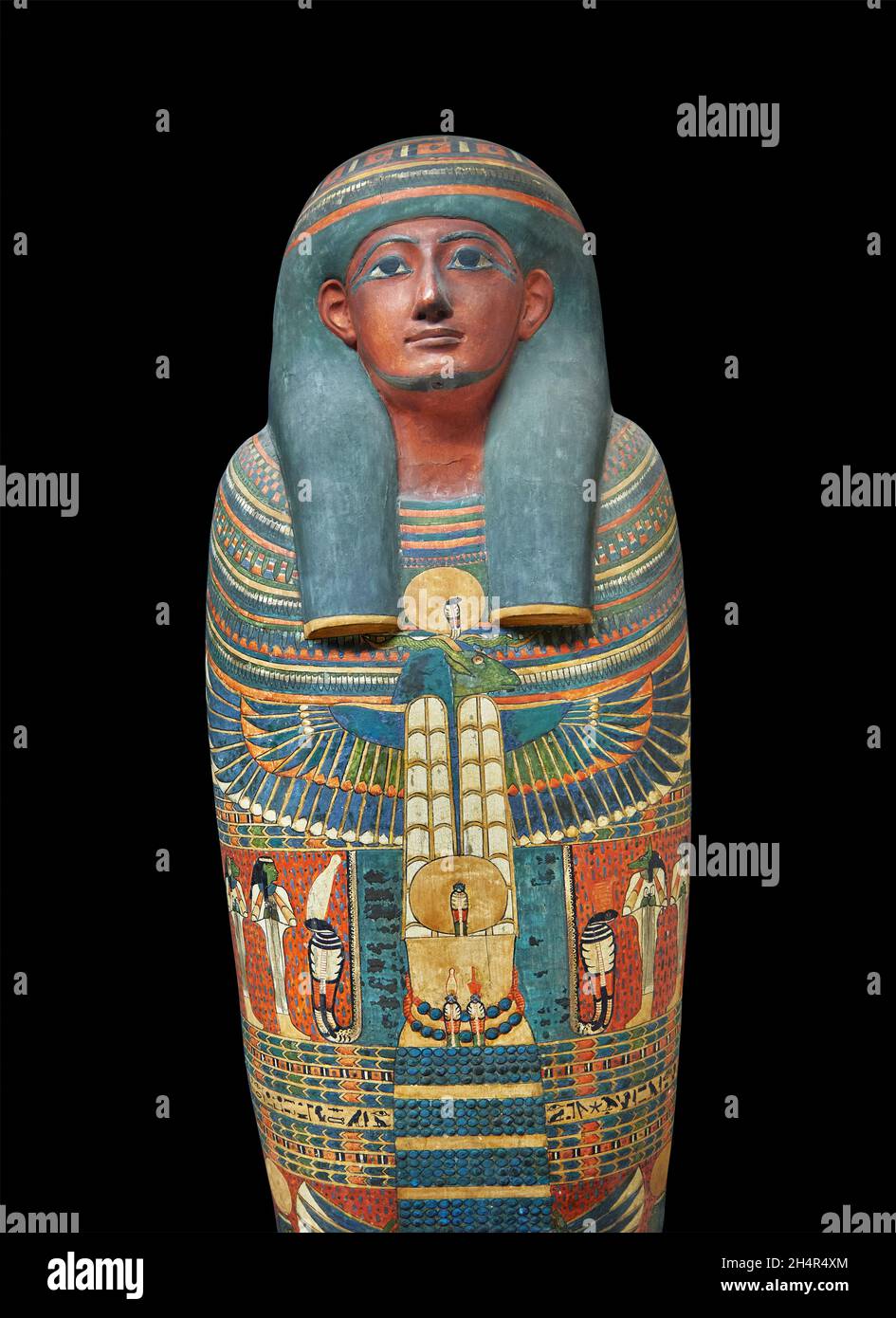 Sarcophage égyptien ancien couvert de cercueil peint de Nakhtkhonsouirou, 943-731 av. J.-C., 22e dynastie, bois, Buisiris,Musée du Louvre inv E5534.Homme dans shr Banque D'Images