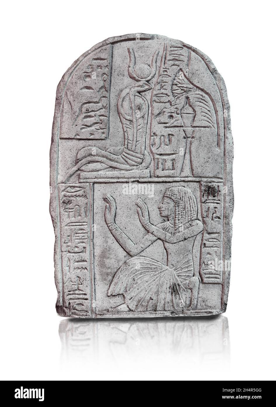 Ancienne stèle égyptienne de Nakhtimen, 1279 - 1213 av. J.-C., Deir el-Medina.Musée du Louvre N 4194.Scène d'adoration; fond - un homme s'agenouillant, plisted kilt, F Banque D'Images
