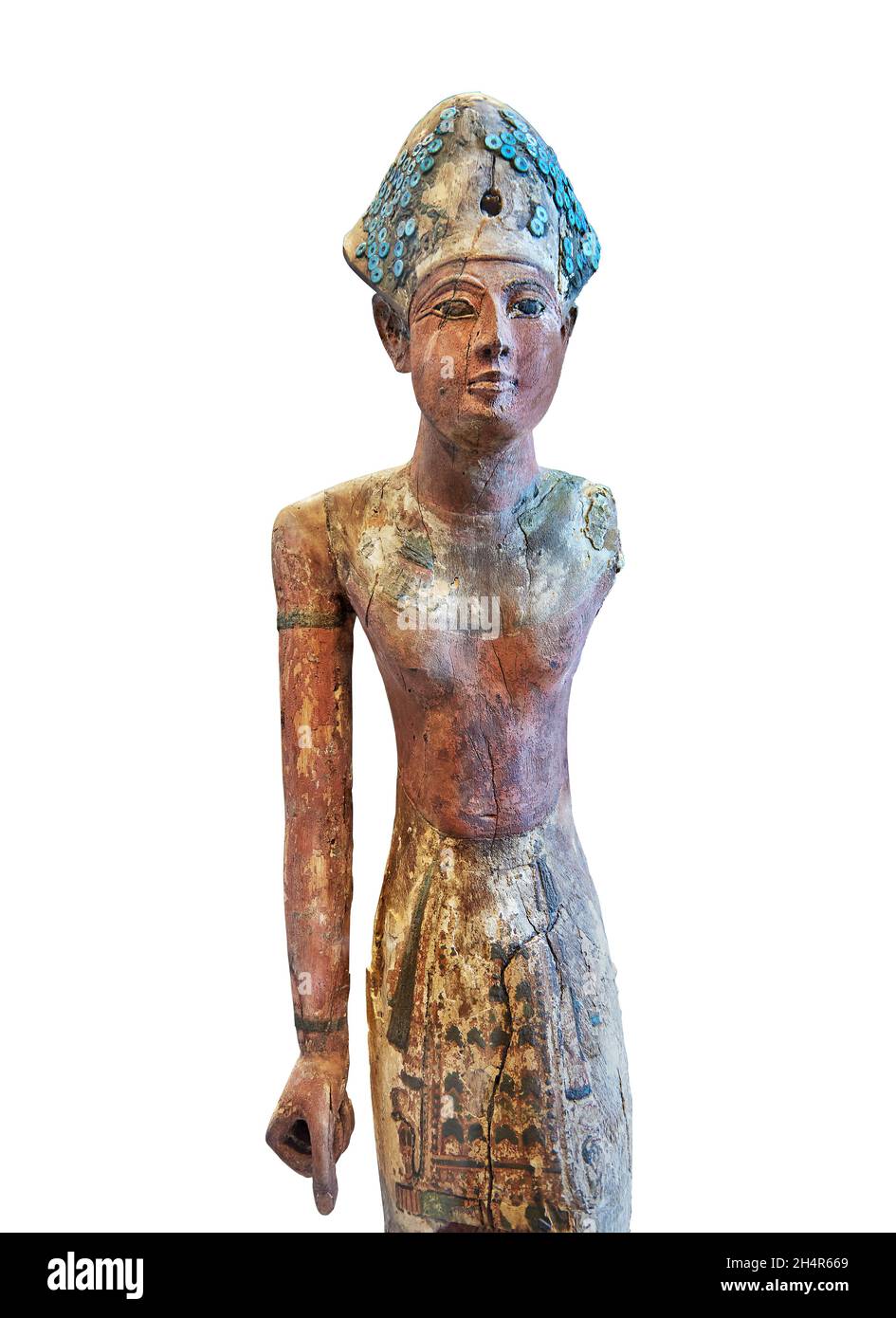 Sculpture en bois égyptien de Ramsès II ou roi déifié Amenophis 1er, 1279-1213 av. J.-C., 19e dynastie, Deir el Medina, .Musée du Louvre inv E16277.Le roi Banque D'Images