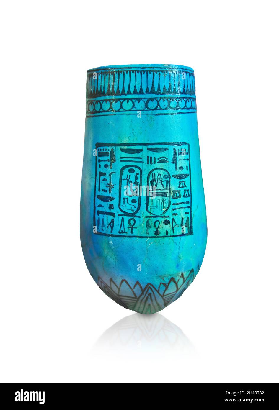 Vase égyptien ancien avec nom Ramsès II, 1279-01213 av. J.-C., 19e dynastie, terre cuite émaillée.Musée du Louvre E1094.Cela peut avoir été un vase de temple utilisé Banque D'Images