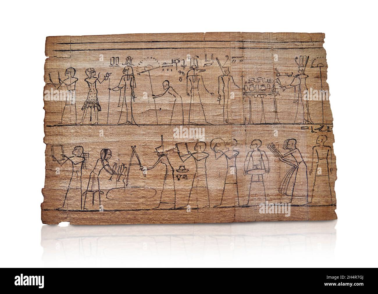 Papyrus d'Égypte antique représentant une cérémonie de fondation de construction, 1069-664 av. J.-C., 22e dynastie.Volet E3308.Une scène de culte divin à Sobek, Neith Banque D'Images