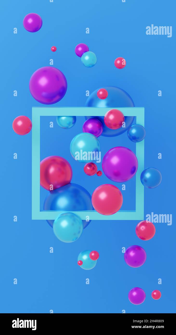 Plusieurs sphères et un cadre.Illustration 3D verticale Banque D'Images