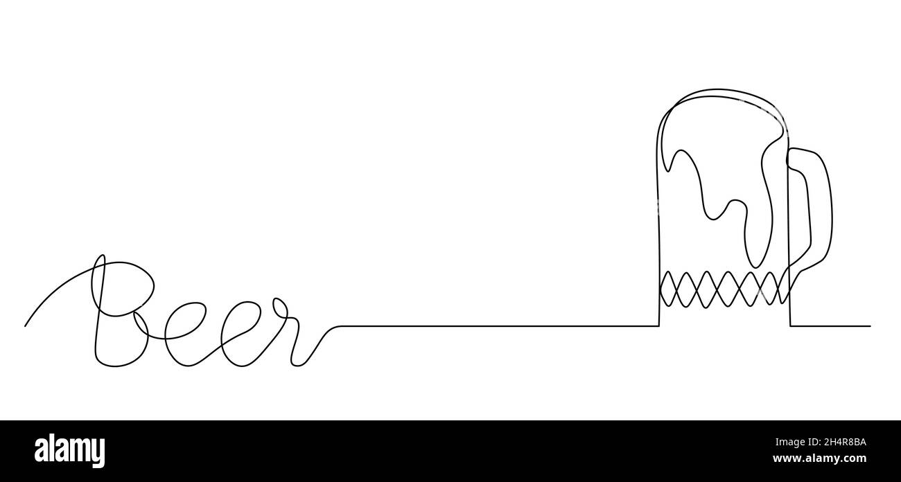 Écrit en anglais-bière.Journée de la bière, fête d'octobre.Une ligne continue.Illustration vectorielle tracée avec une seule ligne. Illustration de Vecteur