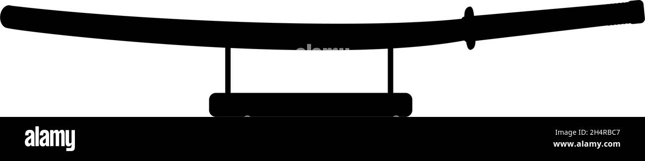 Silhouette japonaise épée katana sur le stand. Illustration de Vecteur