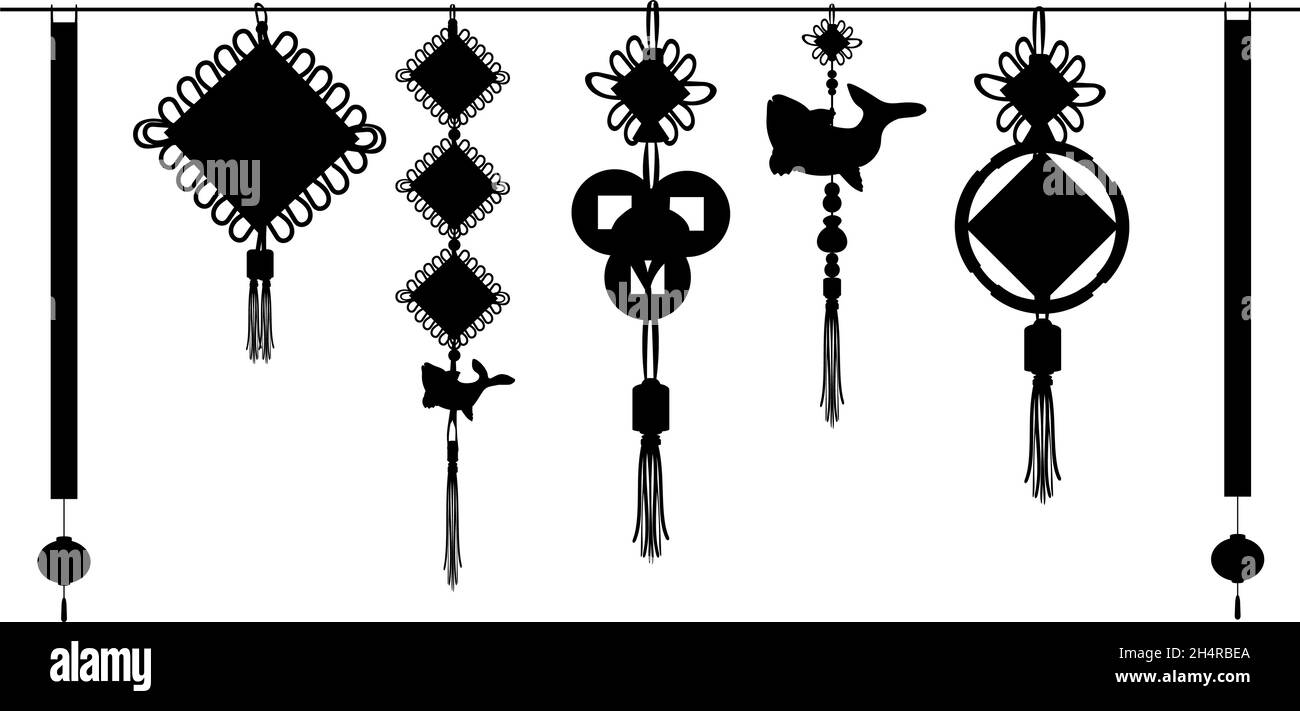Silhouettes ensemble traditionnel chinois nouvelle année décoration. Illustration de Vecteur