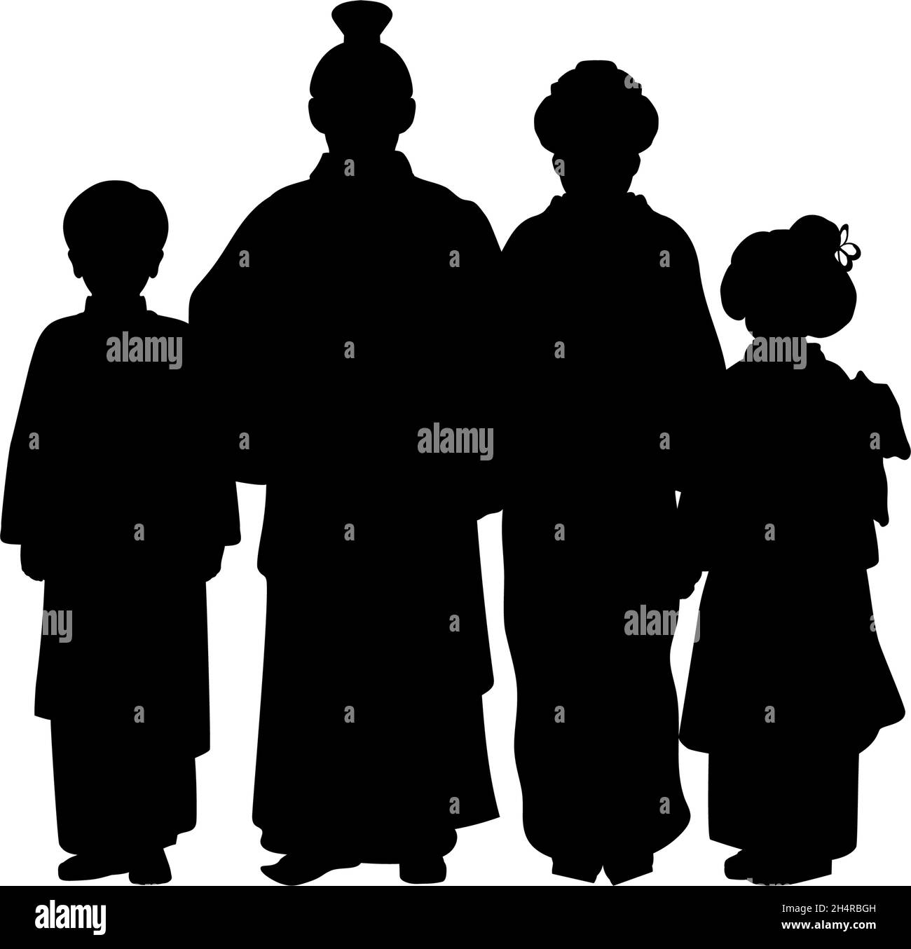 Silhouette de famille en costume national de l'est Illustration de Vecteur