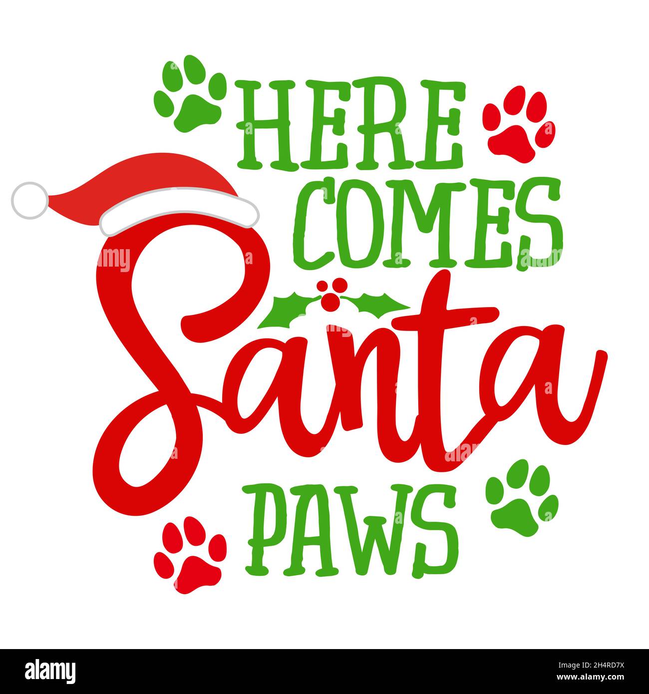Voici les Paws du Père Noël (Père Noël) - expression de calligraphie pour Noël.Lettrage dessiné à la main pour les cartes de vœux de Noël, invitation.Bon pour un t-shirt, mu Illustration de Vecteur