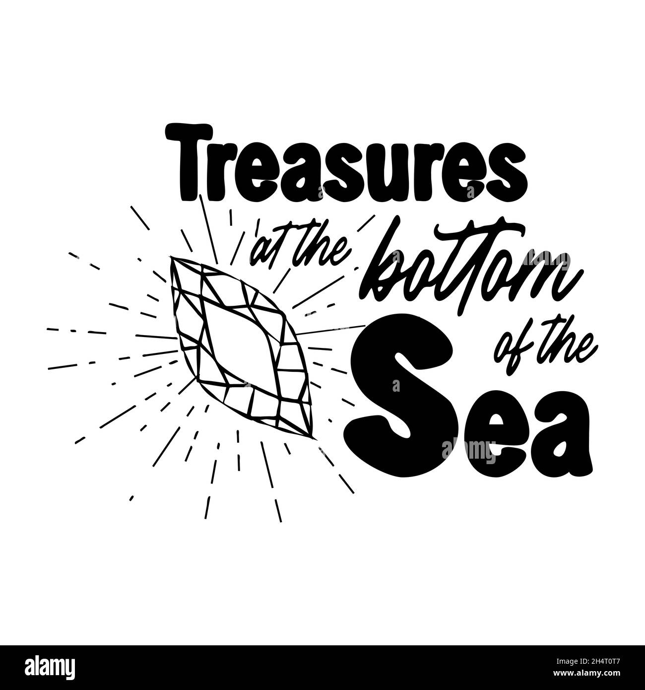 Tresors Au Fond De La Mer Citation Sur La Mer Les Mermaids Les Bijoux Et Les Eclaboussures D Eau Carte Mermaid Avec Elements Marins Dessines A La Main Et Ete Image Vectorielle Stock