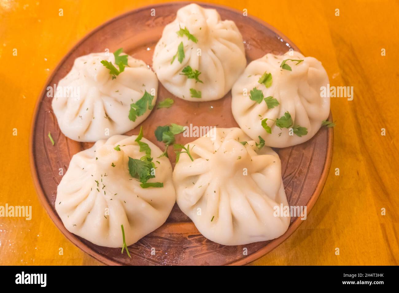 Khinkali, boulettes géorgiennes, Jelenia Gora, Pologne Banque D'Images