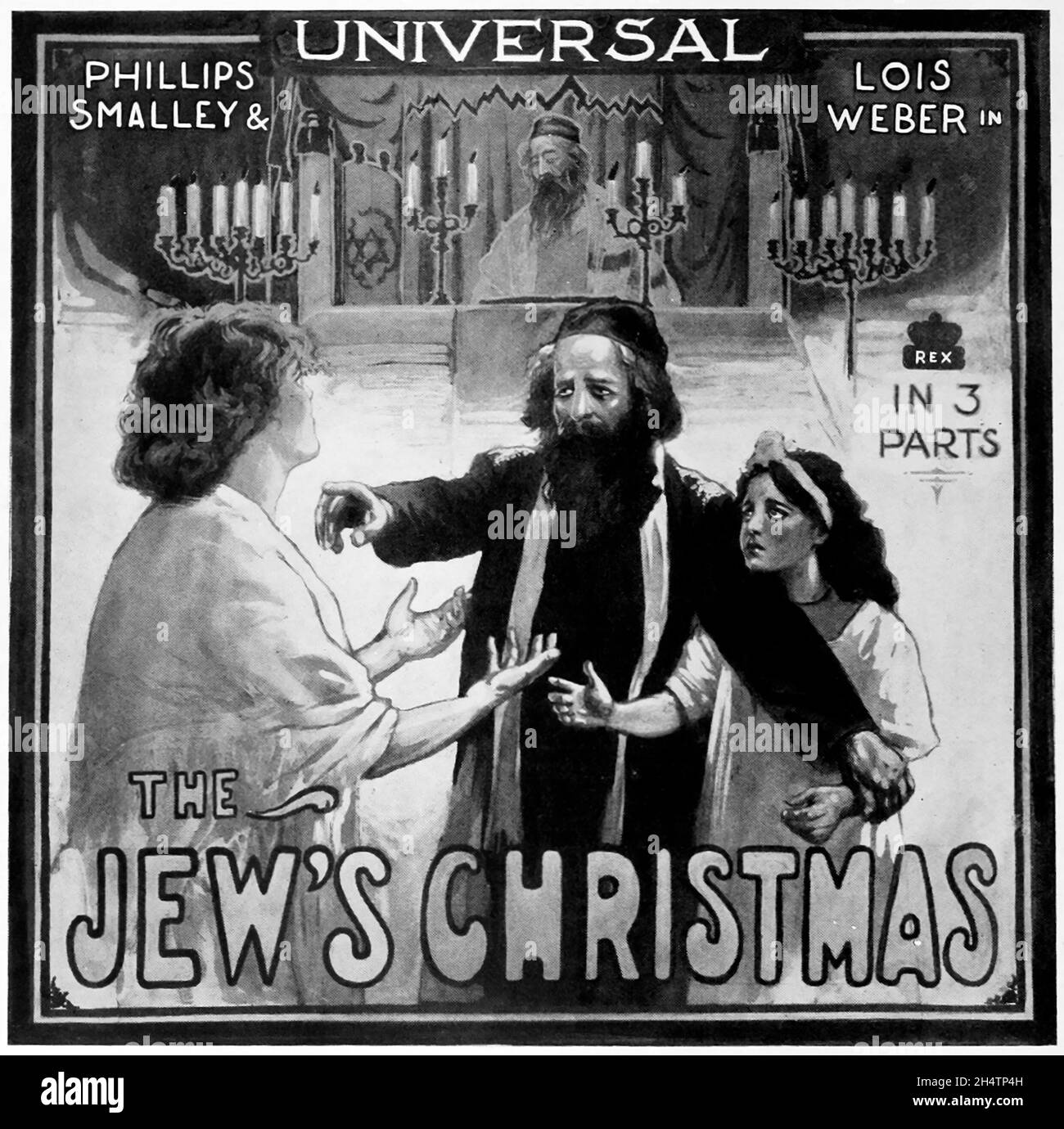 Affiche de film vintage - le Noël juif, affiche 1913, affiche ancienne noire et blanche Banque D'Images