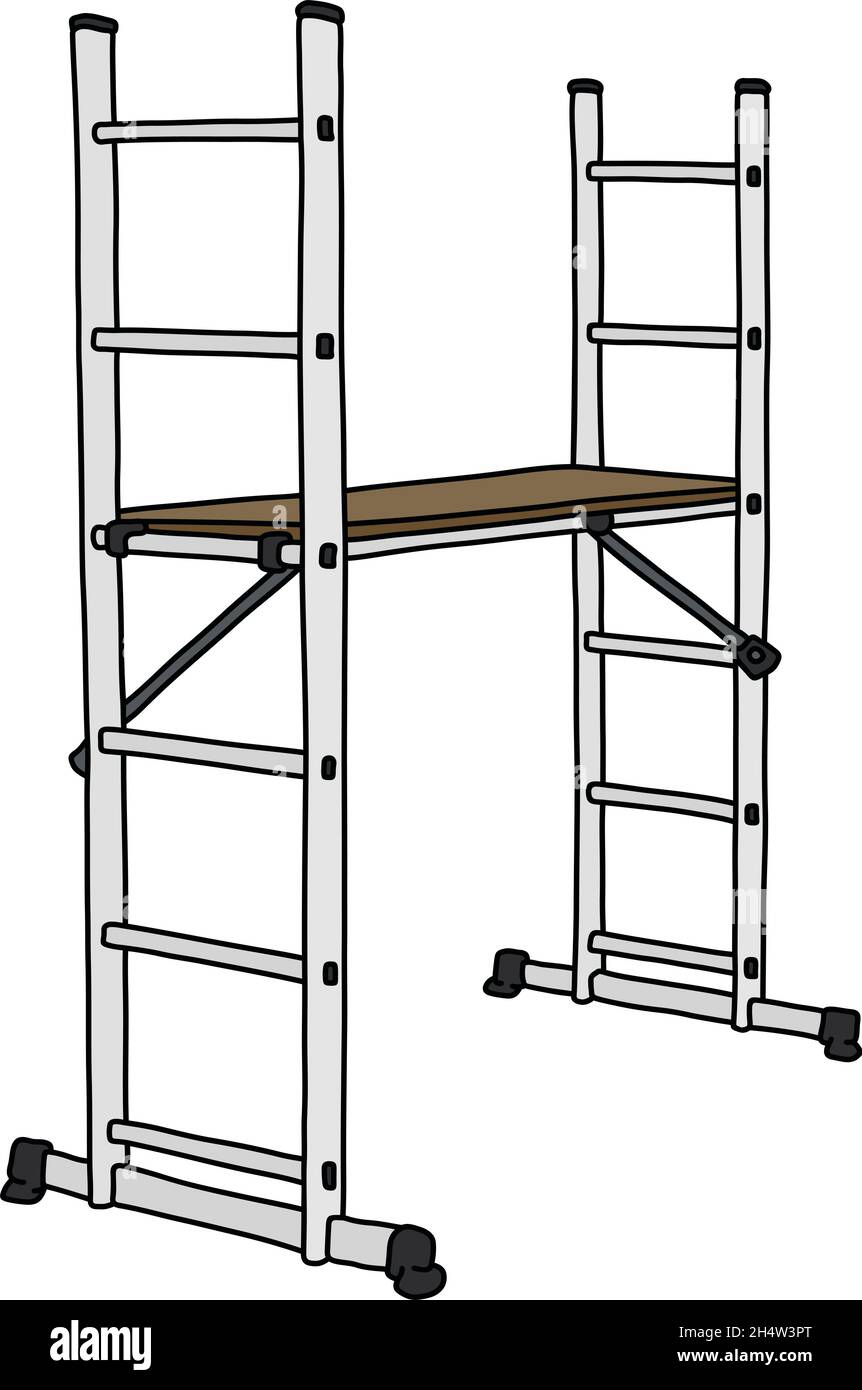 Le dessin à la main vectorisé d'un petit échafaudage en métal blanc Illustration de Vecteur