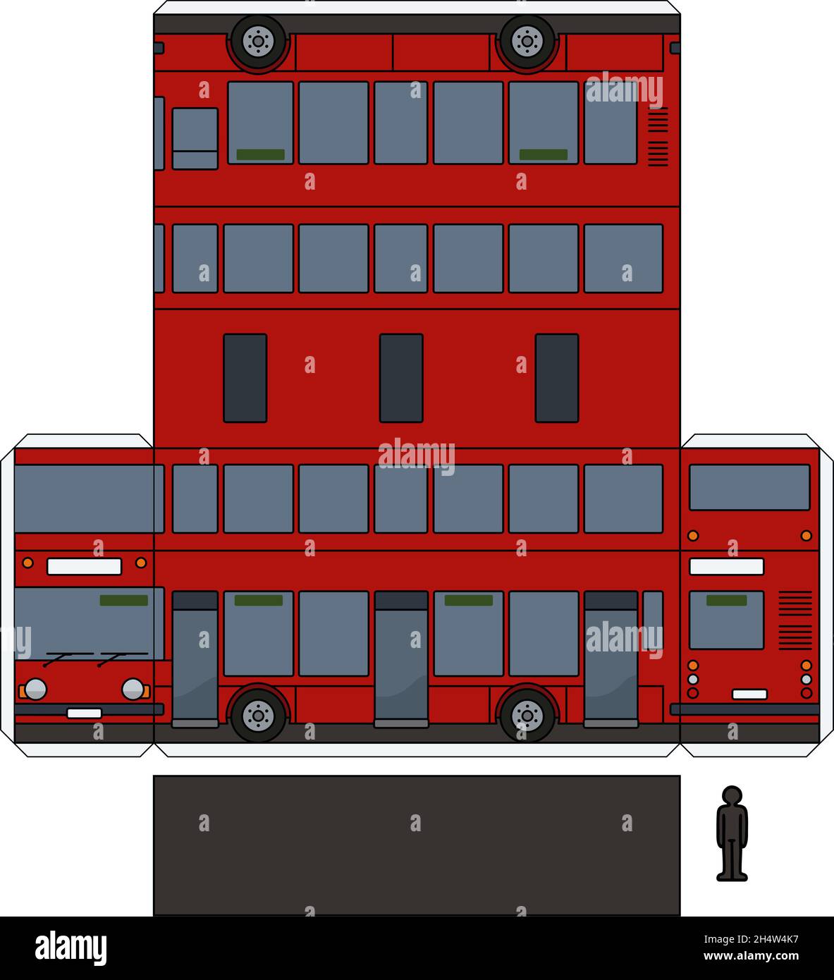 Le modèle de papier vectoriel simple d'un bus à impériale rouge classique Illustration de Vecteur