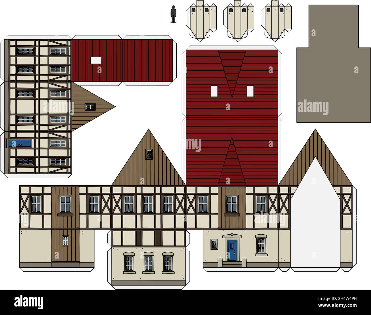 Modèle en papier d'une ancienne maison à colombages Illustration de Vecteur