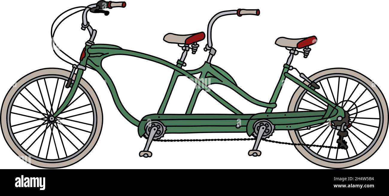 Le dessin à la main vectorisé d'un vélo tandem vert rétro Illustration de Vecteur