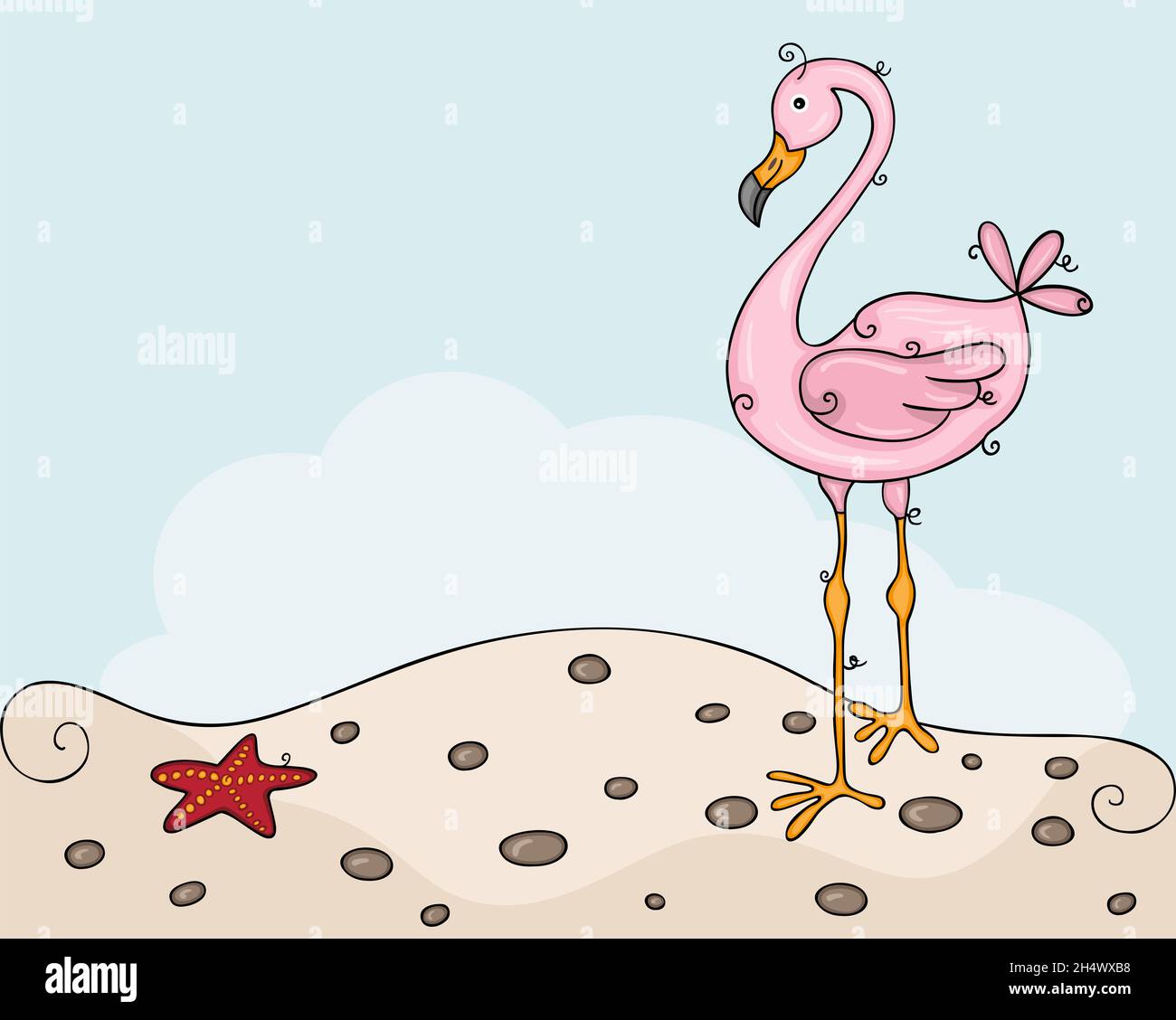 Paysage de plage d'été avec flamants roses Banque D'Images