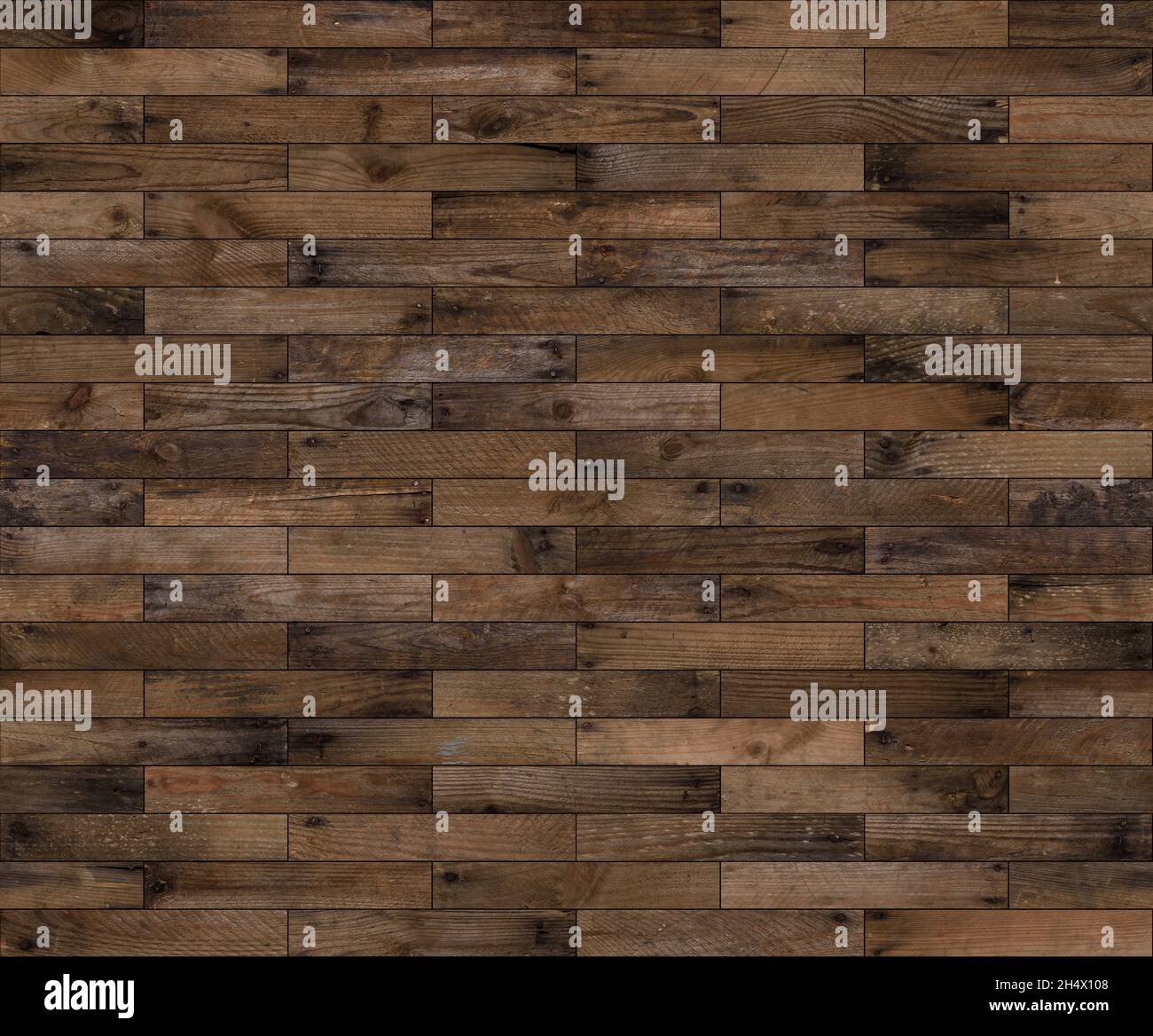 Texture en bois sans couture, motif en parquet, vieilles planches avec clous rouillés.Fond de parquet en bois dur d'époque naturellement abîmé, tranchant et fortement de Banque D'Images