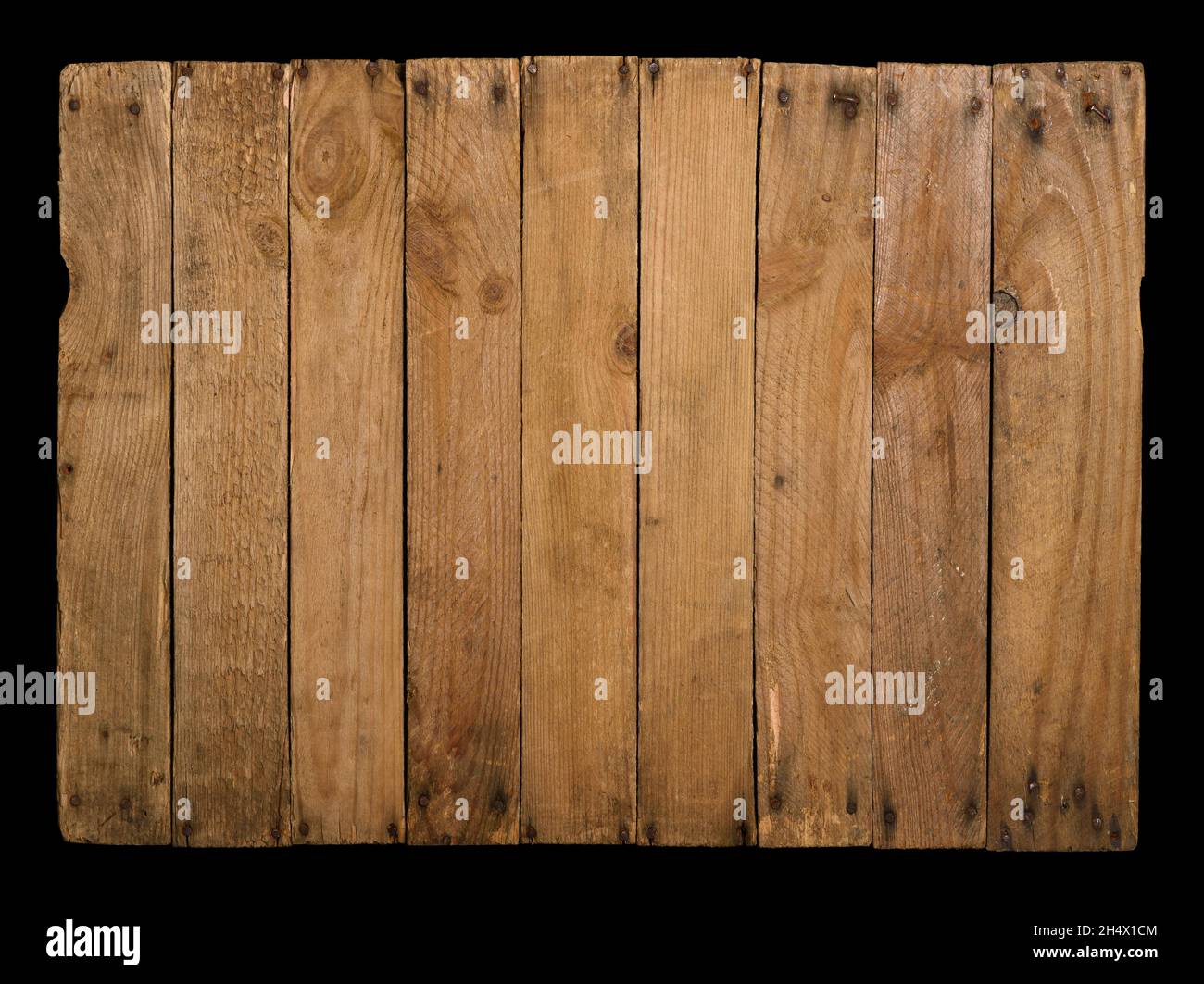 Arrière-plan en bois fait de vieux planches, isolé sur noir. Banque D'Images