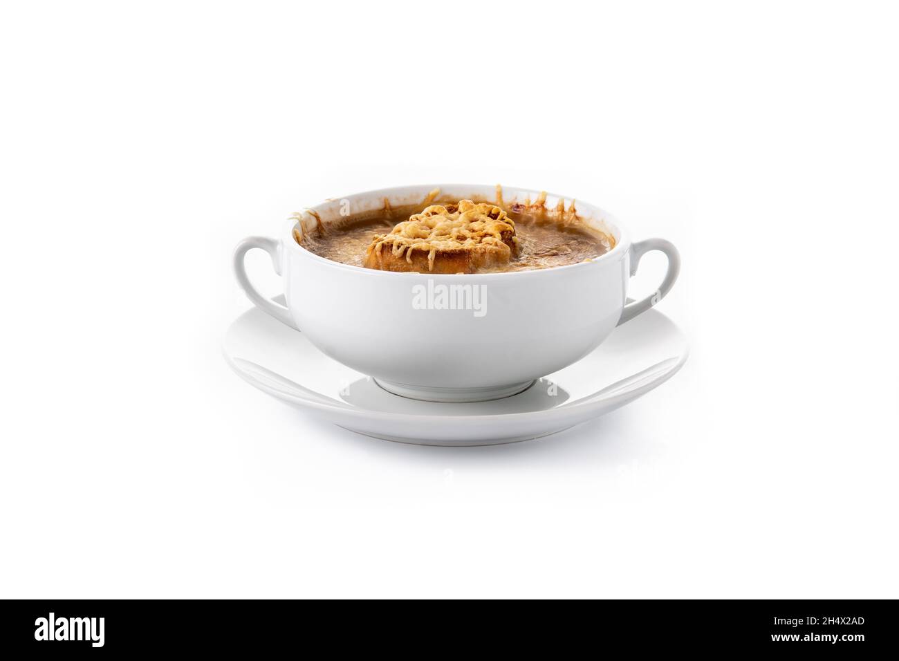 Soupe à l'oignon français isolée sur fond blanc Banque D'Images