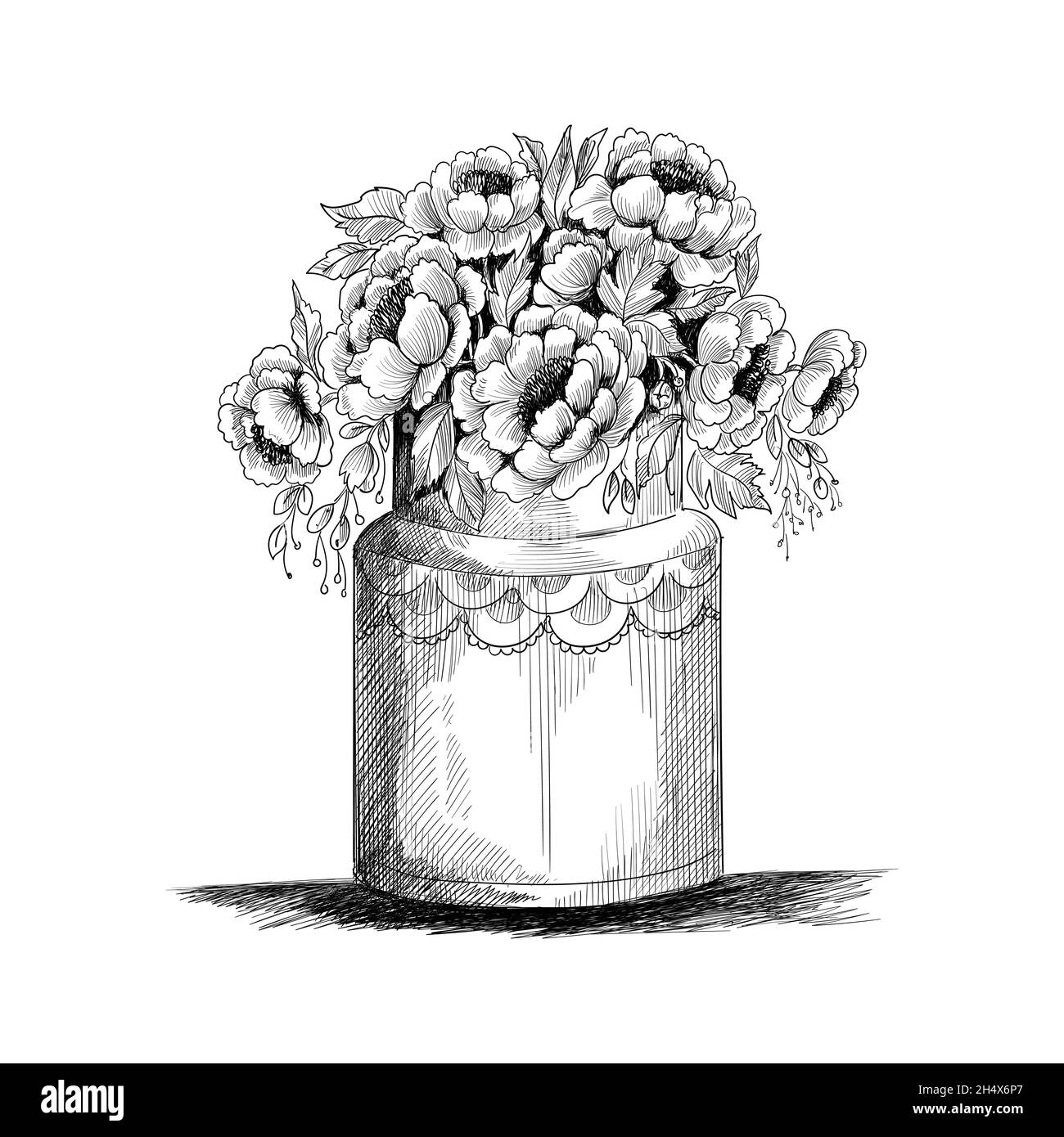 Composition florale.Bouquet de fleurs et plantes de printemps dessinées à la main Illustration de Vecteur