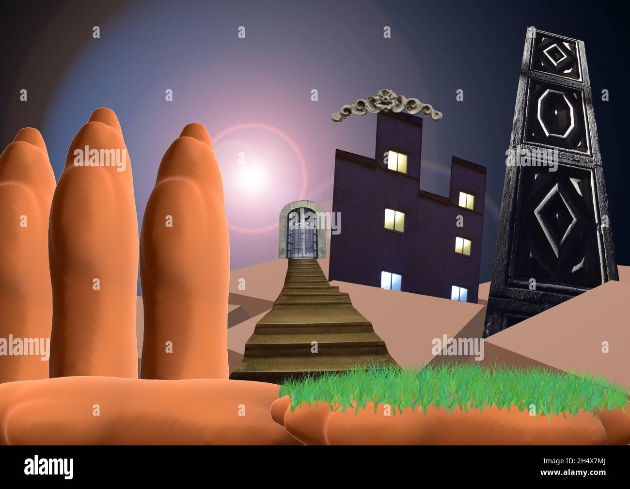 Collage.Paysage surréaliste. Banque D'Images