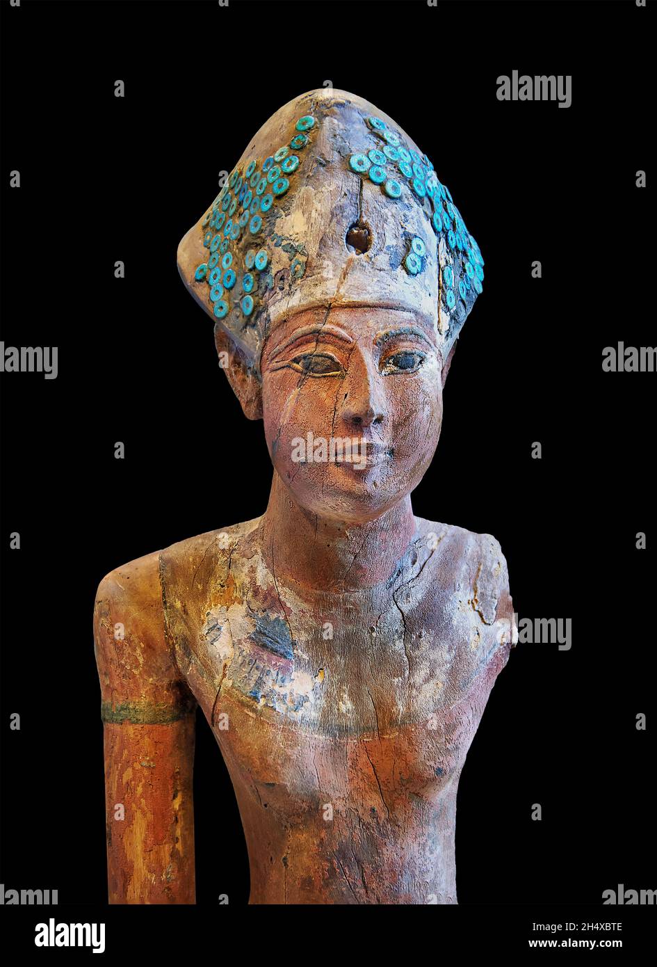 Sculpture en bois égyptien de Ramsès II ou roi déifié Amenophis 1er, 1279-1213 av. J.-C., 19e dynastie, Deir el Medina, .Musée du Louvre inv E16277.Le roi Banque D'Images