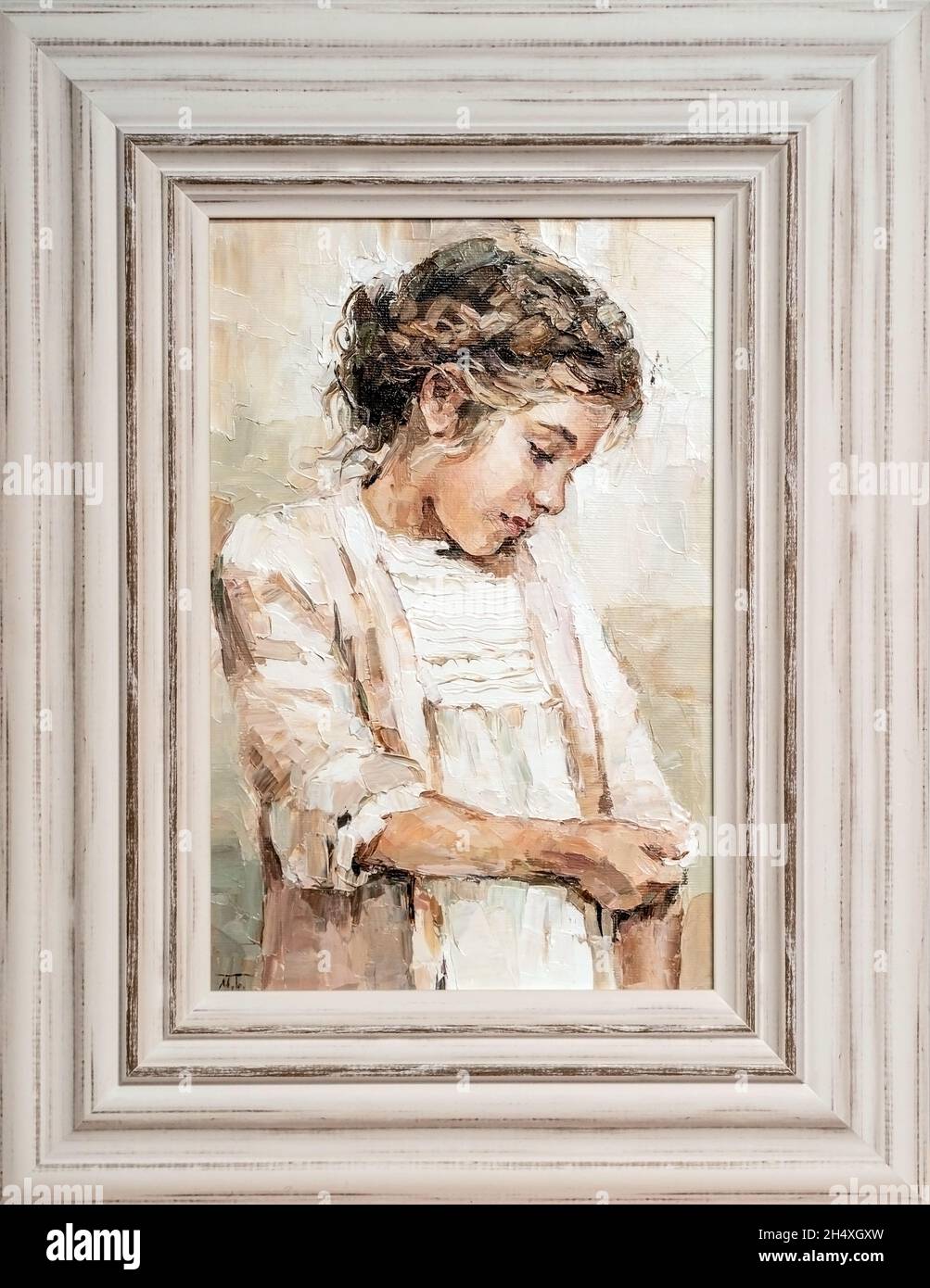 Peinture vintage Visage de femme à l'huile, contreplaqué et