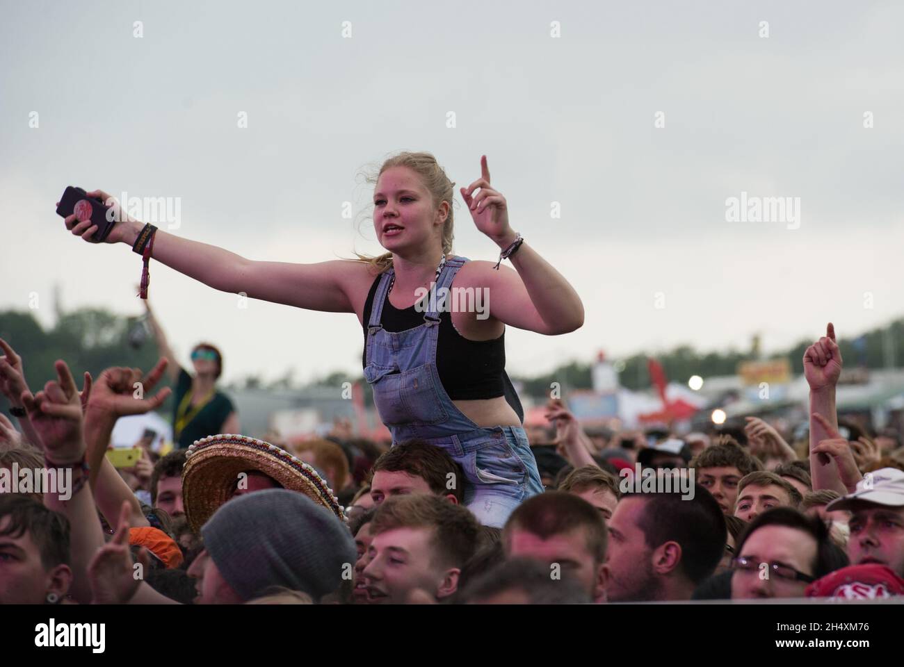 Festival Goers le deuxième jour au Download Festival le 14 juin 2014 - Donington Park Banque D'Images