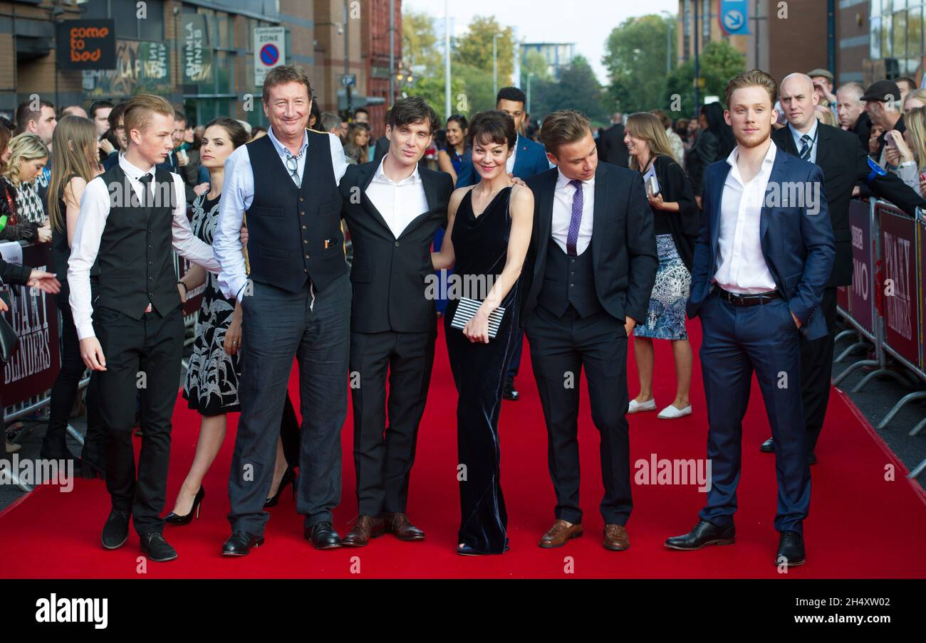 Cillian Murphy, Helen McClory, Steven Knight, Charlotte Riley, Joe Cole,Harry Kirton, Finn Cole, Paul Bullion, Jordan Bolger, Colm McCarthy,Laurie Borg, Grant Montgomery, Benjamin Zephraniahassister à la première projection mondiale du premier épisode de la nouvelle série Peaky Blinders à Cineworld Broad Street à Birmingham le dimanche 21 septembre Banque D'Images